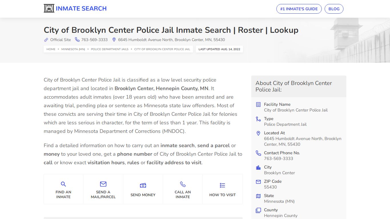 City of Brooklyn Center Police Jail Inmate Search | Roster ...