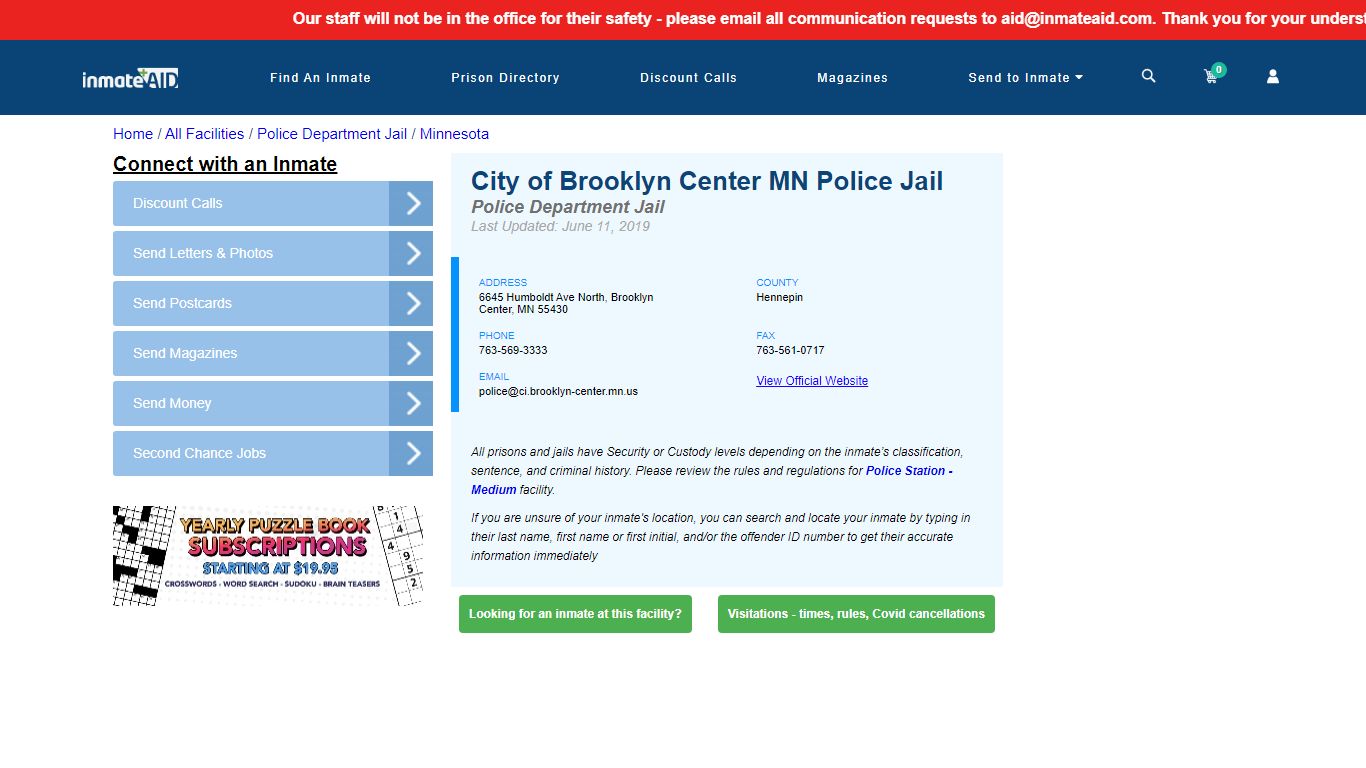 City of Brooklyn Center MN Police Jail MN - Arrests, Warrants